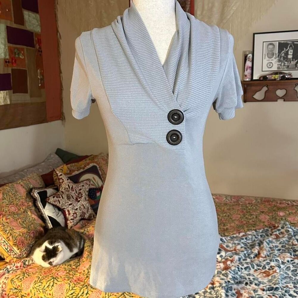 Ginger G Faux Button Up Cowl Neck Blouse